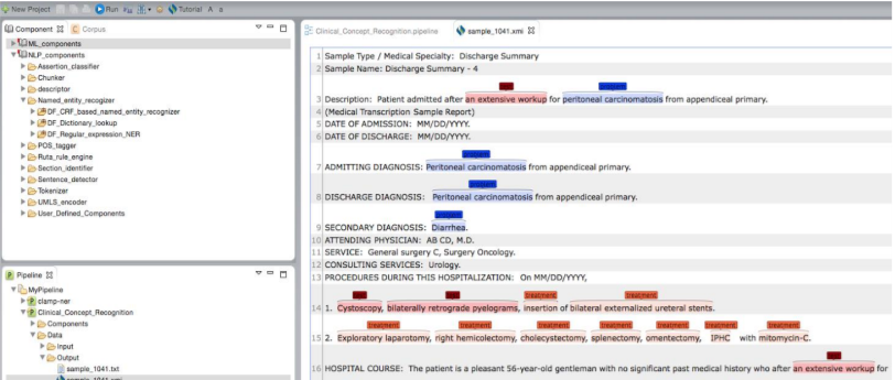 View of text annotated with recognized clinical concepts